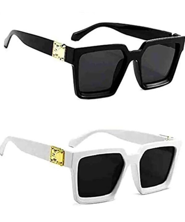 Polycarbonate (PC) Square Sunglasses, UV Protected Thug Life Sunglasses (Combo Pack of 2), White & Black Goggles